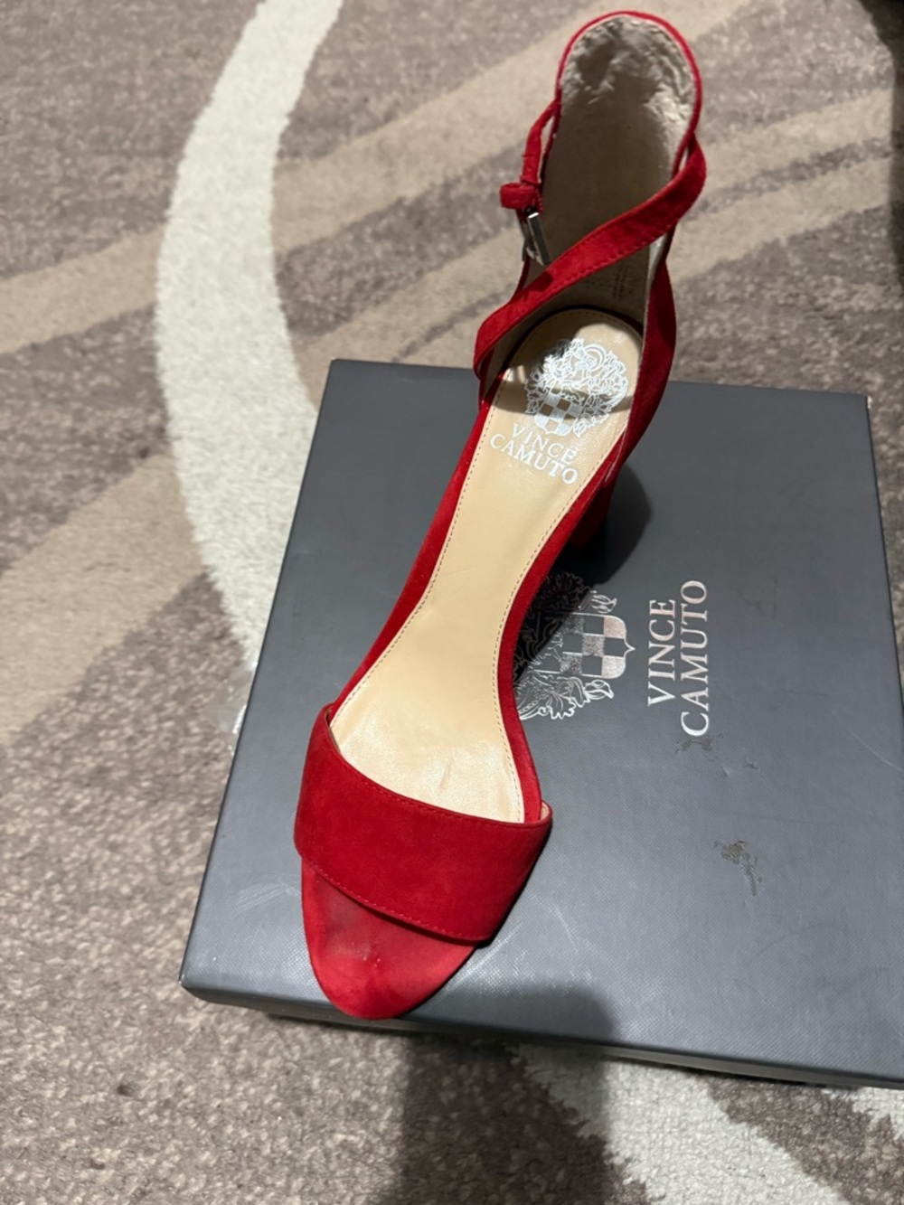 Vince Camuto Red Suede Open-Toe Ankle-Strap Heel
